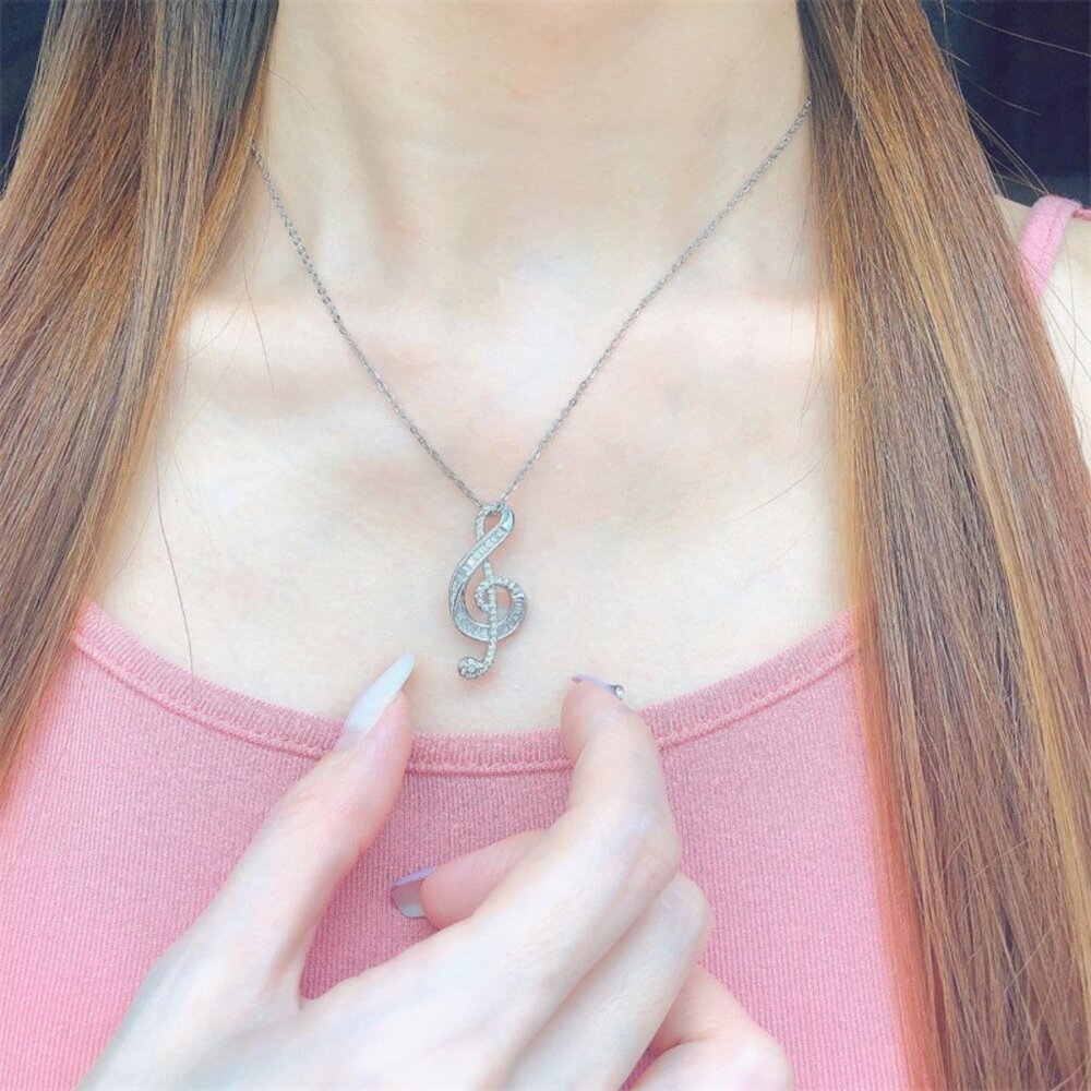 Silver Treble Clef Necklace - Women's Hair Accessory Accent